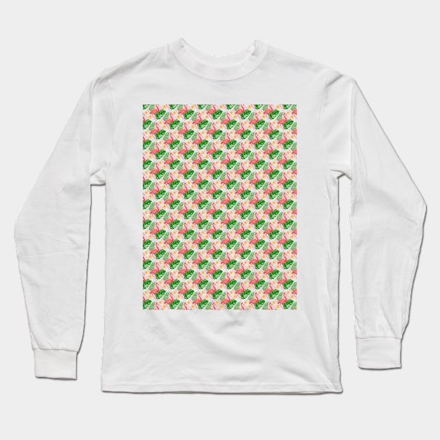 Flamingo Leaves Pattern Long Sleeve T-Shirt by Mako Design 